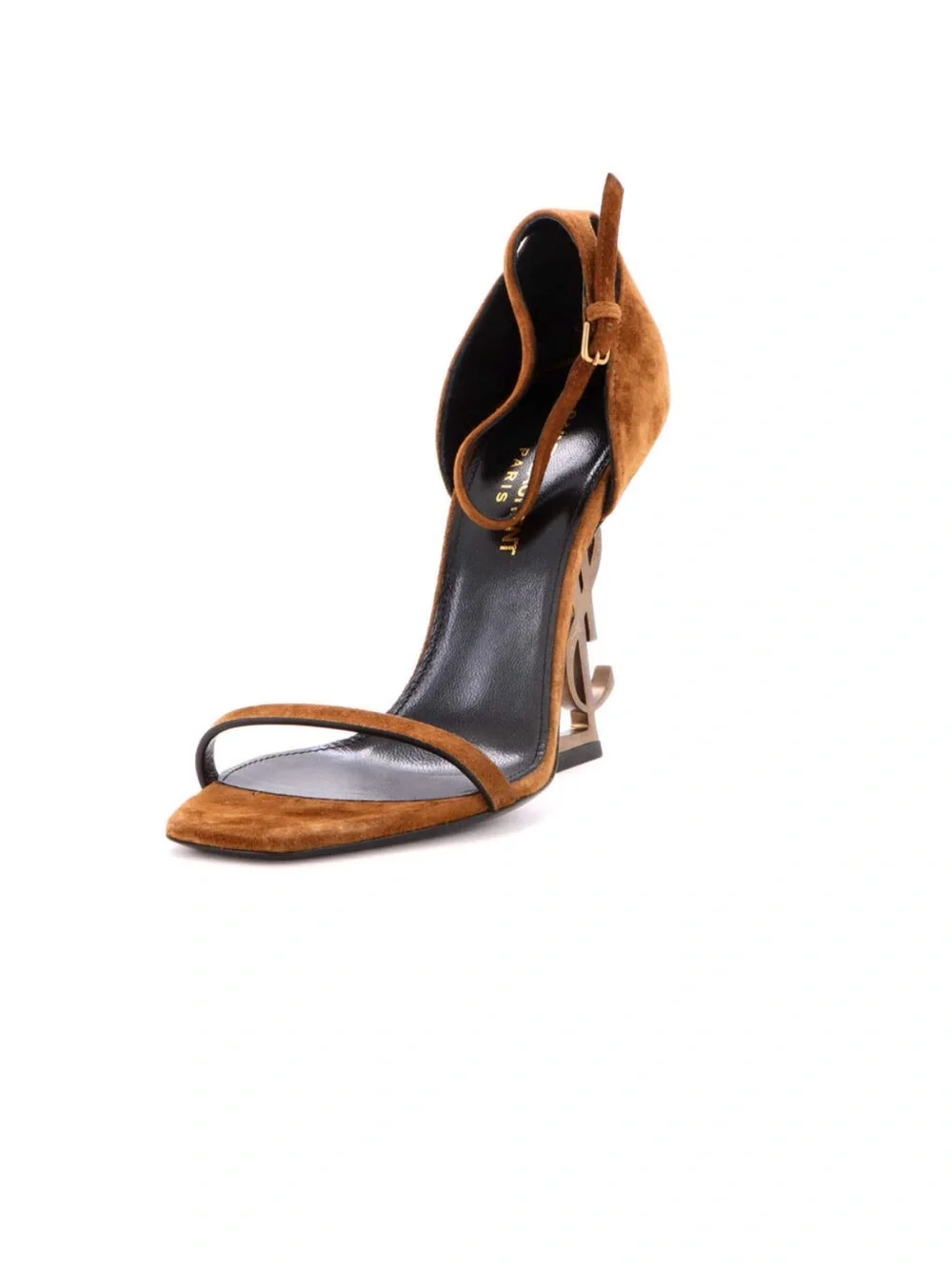 Saint Laurent Tan Suede YSL Logo-Heel Sandals - Picture 3 of 3
